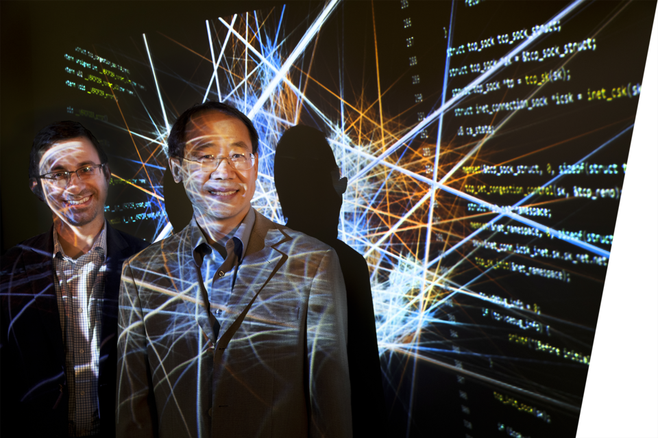 Hamid Bagheri (left) and Lisong Xu, professors in the School of Computing, are using a $750,000 grant from the National Science Foundation to develop a tool that will address one of the most significant drivers of internet congestion: buggy congestion control algorithms. October 13, 2021. Photo by Craig Chandler / University Communication