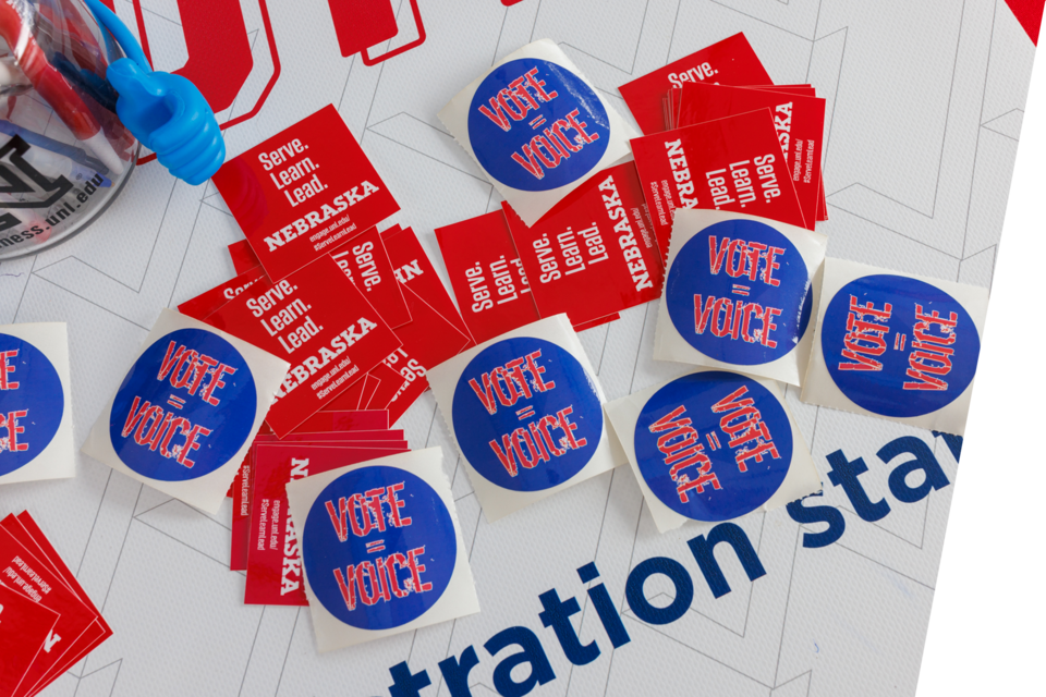 Photo of voting stickers.